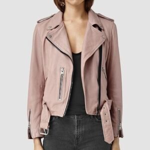 All Saints Wyatt Zip Nude Beige Blush Pink Biker Jacket Size 0